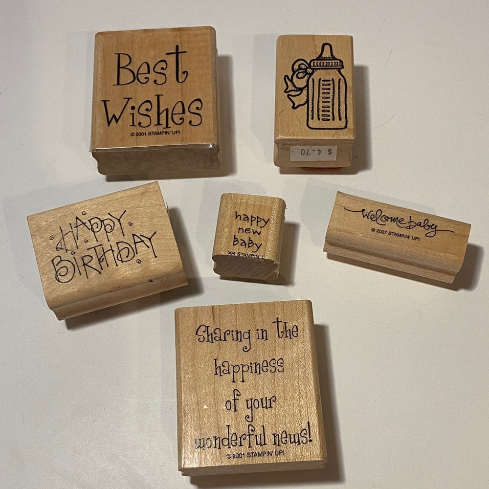 6 Craft Strapbooking Rubber Stamps Baby Bottle Best Wishes Stampin Up (e)